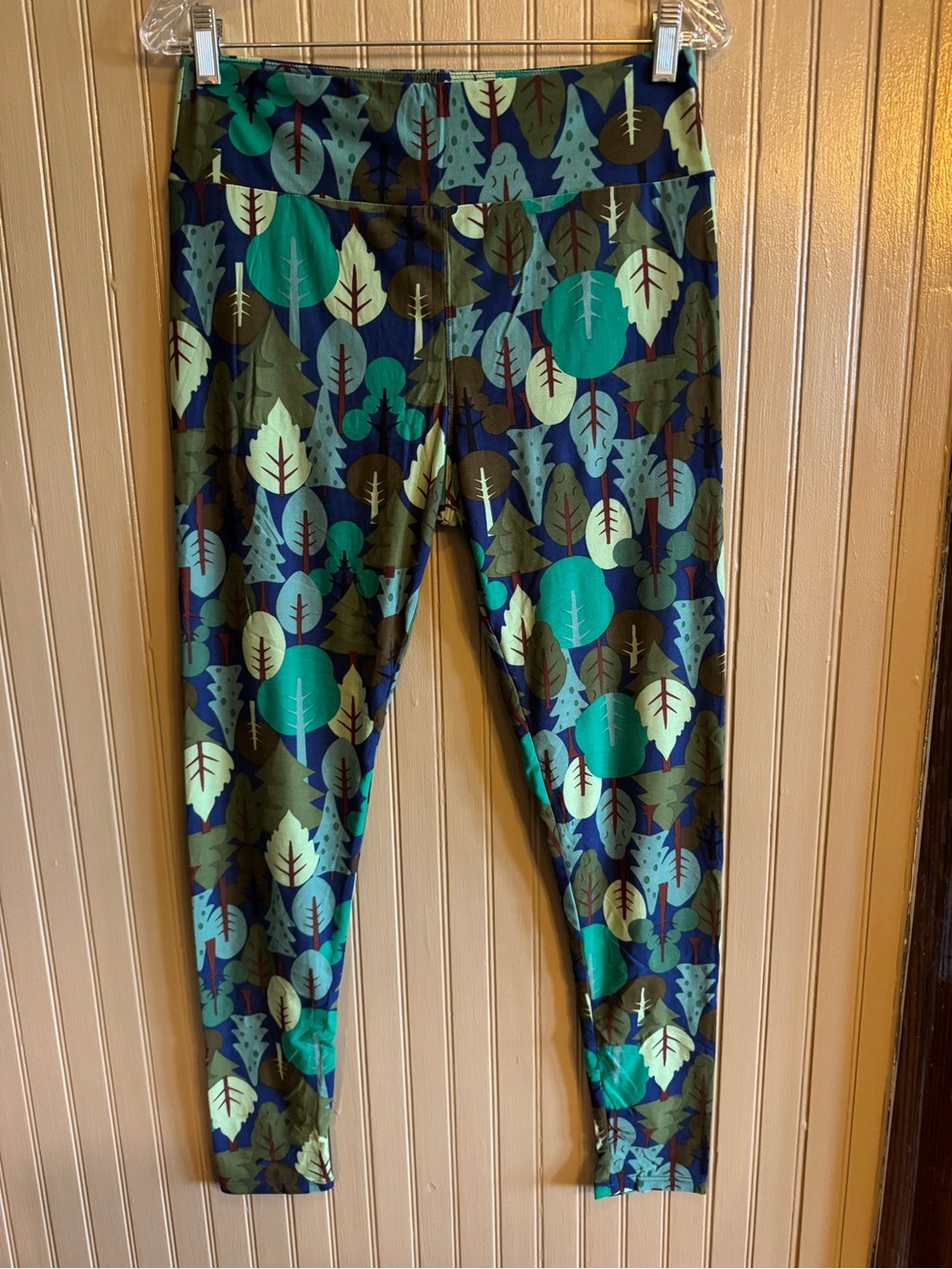 New LuLaRoe Green & Blue Tree Print Leggings tall curvy